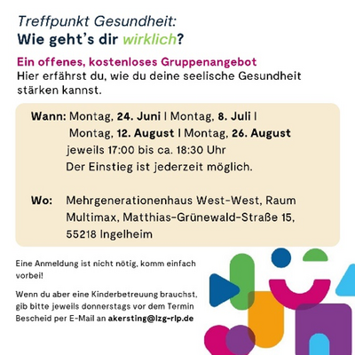 Veranstaltungstermine des Treffpunkt Gesundheit in Ingelheim