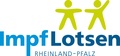 Logo für ImpfLotsen Rheinland-Pfalz als Schriftzug, Darüber zwei als Strichmännchen gezeichnete Figuren, von denen eine winkt.